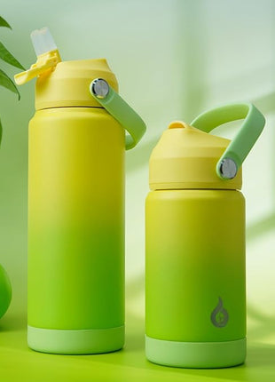 BJPKPK Water Bottle with Straw Lid, 24oz Vacuum Insulated Water Bottles, Metal Stainless Steel Thermo for Sports, Travel, BPA Free Leak Proof Thermo, Cups, Flasks, Tumblers,Green