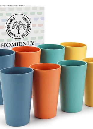 Homienly Wheat Straw Cups Plastic Cups Unbreakable Drinking Cup Reusable Dishwasher Safe Water Glasses Plastic Stackable Water Tumblers in Multi color(20 OZ 8 PCS)