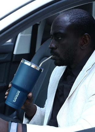 BJPKPK 30 oz Tumbler with Lid and Straw Stainless Steel Double Wall Vacuum Insulated Tumblers,Navy Blue