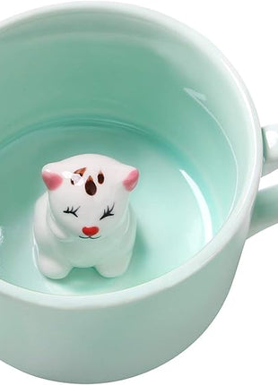 Surprise 3D Coffee Mug Animal Inside 8 oz with Kitten,Cute Cartoon Handmade Ceramics Cup,Christmas Birthday Surprise for Friends Family or Kids (Kitten)
