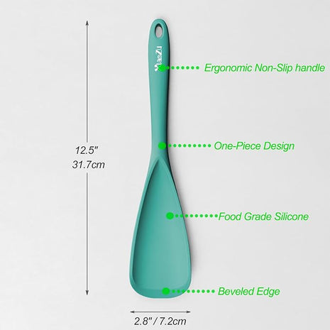 Silicone Spatula Spoon, Great for Both Cooking and Serving Durable BPA-Free Matte Black Silicone, Seamless Design, Safe for Nonstick Cooking Surfaces, 2-Pcs, Teal