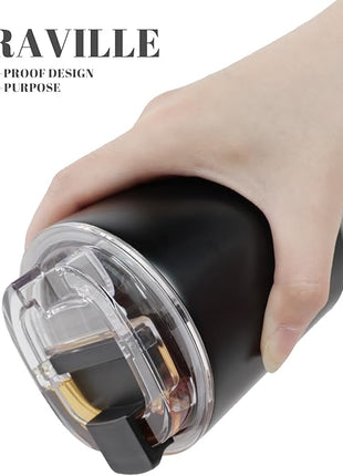 Puraville 2 Pack Insulated Tumblers with Lid, 10 oz Travel Coffee Mug Stainless Steel Vacuum Cup, Leak Proof Double Walled Coffee Tumbler for Iced and Hot Drinks, Black and Cream