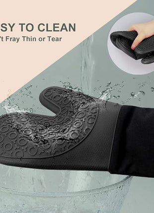 sungwoo Extra Long Silicone Oven Mitts, Heat Resistant Oven Gloves with Quilted Liner Non-Slip Textured Grip Perfect for BBQ, Baking, Cooking and Grilling - 1 Pair 14.6 Inch Black