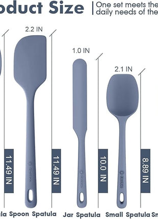 5 Pieces Silicone Spatula Set, Food Grade Rubber Spatula, Upgrade Strong Handle with Ergonomic Grip, Heat Resistant Up to 600°F for Nonstick Cookware, Cooking Blue