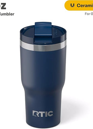 RTIC 20oz Essential Tumbler with Lid, Ceramic Lined, Insulated, Stainless Steel, Metal, Double Wall Vacuum-Insulation, Travel Cup for Iced Coffee, Tea, Hot and Cold Drink, Navy