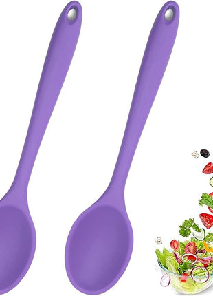 Meajore 2 Pcs Silicone Spoons for Cooking Heat Resistant, Hygienic Design Cooking Utensi Mixing Spoons for Kitchen Cooking Baking Stirring Mixing Tools (Purple)