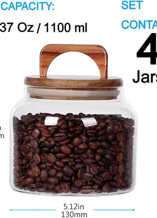 SAIOOL Glass Jars with Airtight Lid [Set of 4],Kitchen Canisters, Borosilicate Storage Containers,Retro Design, jars for Candy,Cookie,Rice,Sugar,Flour, Flour,Pasta,Nuts and Spice Jars