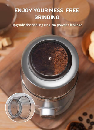 SHARDOR Electric Super Silent Blade Coffee Grinder, Timed Grind Control Rotary Knob, Adjustable Coarse to Fine for Coffee Beans, Spices & Herbs, with 1 Removable Stainless Steel Bowl, Sliver