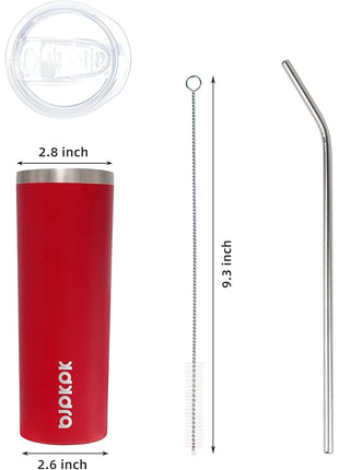 BJPKPK 20 oz Skinny Tumbler Stainless Steel Insulated Slim Straight Sublimation Coffee Tumblers Thermal Cup With Lid,Red