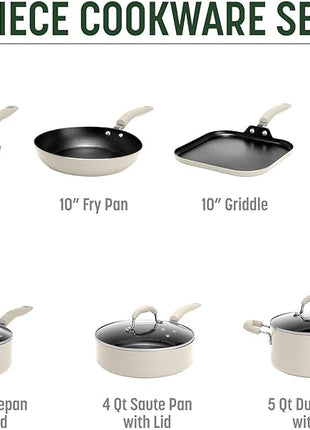 Goodful Ceramic Nonstick Pots and Pans Set, Premium Ceramic Coating Made without PFOA, PTFE or PFAS, Dishwasher Safe, 12-Piece, Cream