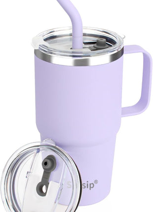 Sursip 24 oz Insulated Cup with Handle, Double Wall Vacuum Stainless Steel Tumbler with Straw and 2 Lids, For Cold/Hot Drinks, Coffee Travel Mug for Car/Home/Office/Party/Camping (Lilac-1 Pack)
