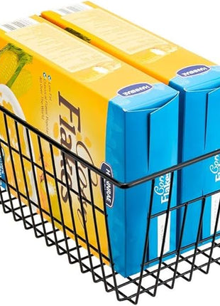 SANNO Freezer Baskets Wire Storage Baskets Closet Baskets Bin Farmhouse Organizer Storage Bins Large Organizer Bins for Home, Office, Bathroom, Pantry Organization Storage -Black Set of 2, 15.7"