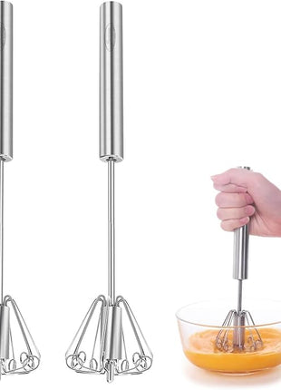 Newness Egg Whisk, [2 Pack] Stainless Steel Blender for Home - Versatile Tool for Egg Beater, Milk Frother, Hand Push Mixer Stirrer - Kitchen Utensil for Blending, Whisking, Beating