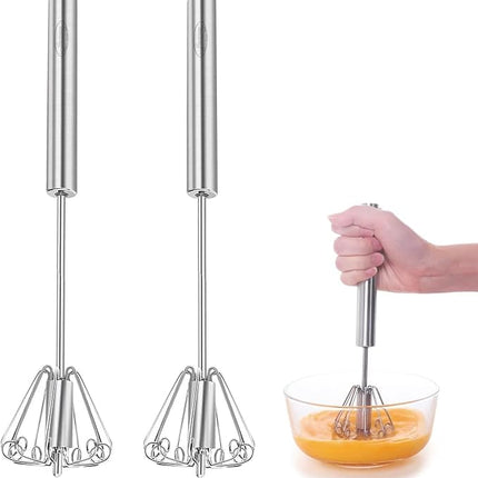 Newness Egg Whisk, [2 Pack] Stainless Steel Blender for Home - Versatile Tool for Egg Beater, Milk Frother, Hand Push Mixer Stirrer - Kitchen Utensil for Blending, Whisking, Beating