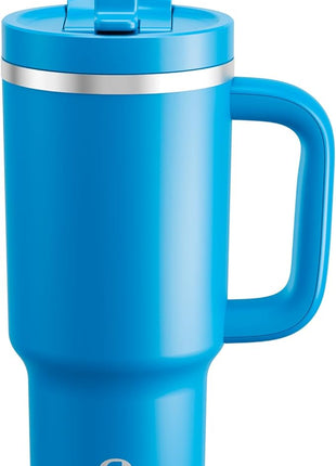 32 oz Tumbler with Handle and Straw: Stainless Steel Insulated Tumbler Keeps Cold for 24 Hours, Leakproof Travel Cup Fits in Cup Holder and BPA-Free,Celtic Blue