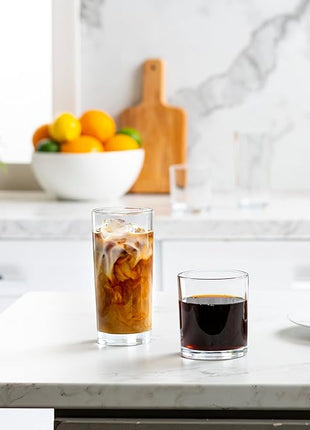 Everyday Drinking Glasses Set of 8 Drinkware Hurricane Glasses, Kitchen Glasses for Cocktail, Iced Coffee, Beer, Ice Tea, Wine, Whiskey, Water, 4 Tall Glass Cups & 4 Short Dof Drinking