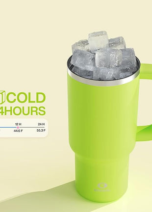 32 oz Tumbler with Handle and Straw: Stainless Steel Insulated Tumbler Keeps Cold for 24 Hours, Leakproof Travel Cup Fits in Cup Holder and BPA-Free,Sharp Green