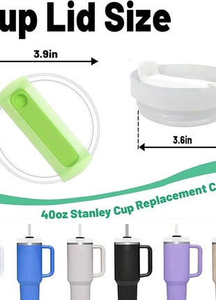 40 OZ Tumbler Lid Replacement Fit for Stanley Cup, 2 Pack Clear Replacement Lids Fit for Stanley Travel Tumbler, Spill Proof Tumbler Covers for Stanley Cup Accessories (Clear - Bright Lime)