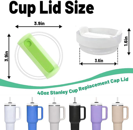 40 OZ Tumbler Lid Replacement Fit for Stanley Cup, 2 Pack Clear Replacement Lids Fit for Stanley Travel Tumbler, Spill Proof Tumbler Covers for Stanley Cup Accessories (Clear - Bright Lime)