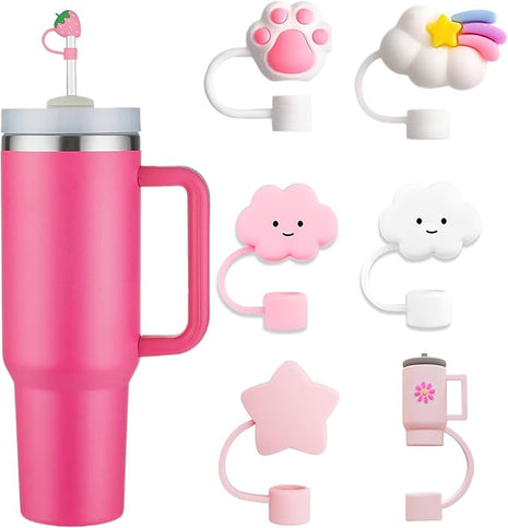 7Pc Straw Cover for Stanley Cup, Silicone Straw Topper for Stanley Cup 30&40oz with Tumblers, 10mm 0.4in Lid Accessories (Reusable)