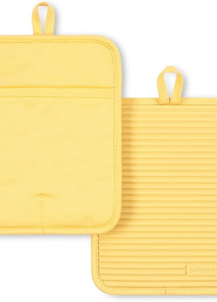 KITCHENAID Ribbed Soft Silicone Pot Holder 2-Pack Set, 2025 Color of The Year, Butter Yellow, 7"x9"