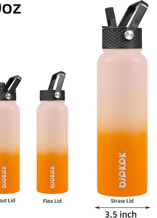 BJPKPK Insulated Water Bottles with Straw Lid, 40oz Stainless Steel Water Bottles with 3 Lids, BPA Free Leakproof Thermo, Tumblers, Cups for Sports, Gym- Coral