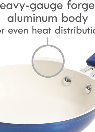 Kenmore Arlington Nonstick Ceramic Coated Forged Aluminum Induction Cookware with Bakelite Handles, 12-Piece Set, Metallic Blue