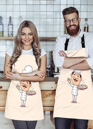 EKOBLA Chef Aprons Hot Pizza Cook Cuisine Cute Fast Food Hat Italian Man Moustache Waterproof Resistant Chef Cooking Kitchen BBQ Adjustable Aprons for Women Men 27x31 Inch
