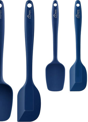 HOTEC 600℉ Heat Resistant BPA-Free Silicone Rubber Spatula Set, Kitchen Cooking Spatulas, Baking, Mixing, for Non Stick Cookware, Dishwasher Safe, Classic Blue Set of 5