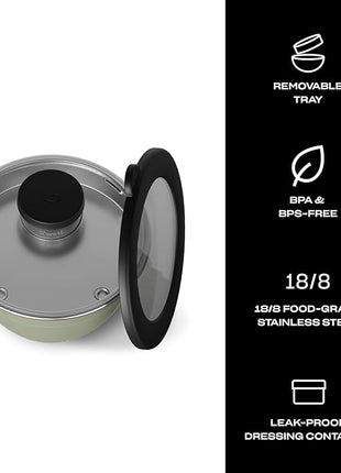 S'well Stainless Steel Salad Bowl Kit 64oz, Mountain Sage, Comes with 2oz Mini Canister and Removable Tray for Organization, Leakproof, Easy to Clean, Dishwasher Safe