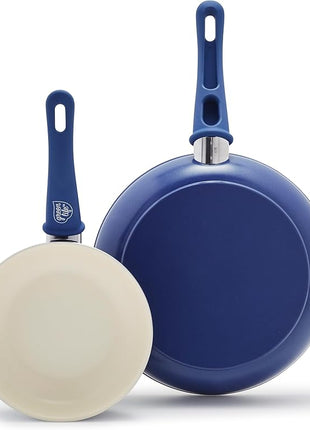 GreenLife Non Stick Fry Pan Set (7" & 10"), Non-Toxic PFAS-Free Ceramic Skillets, Dishwasher & Oven Safe, Egg Omelet Frying Pans, Stay- Cool Handles, Kitchen Home Cooking Essentials, Blue