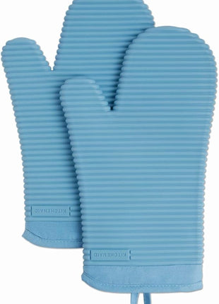 KITCHENAID Ribbed Soft Silicone Oven Mitt 2-Pack Set, 7.5"x13", Blue Velvet
