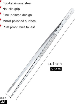 MSY BIGSUNNY 10 Inch Kitchen Food Tweezers Fine Stainless Steel Tweezer Tongs, Multi-function Kitchen Serving Tongs - Set of 2