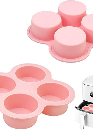 HUIKANGSHENG 2 Pack Air Fryer Egg Bite Molds, 4-Cup Silicone Mini Round Muffin Pans for Oven, Air Fryer & Pot, Reusable Non-Stick Baking Molds (Pink)