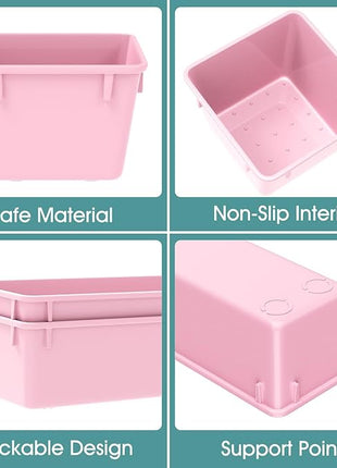 WOWBOX 25 PCS Plastic Drawer Organizer Set, 4 Sizes Desk Drawer Divider Organizers and Storage Bins for Makeup, Jewelry, Gadgets for Kitchen, Bedroom, Bathroom, Office, Pink