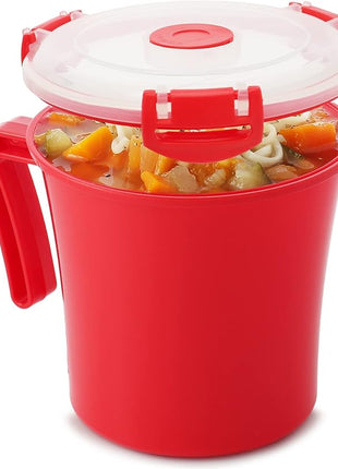 Tafura 22oz Microwave Soup Mugs with Handles, 2 Pack - Red Mug with Clear Lid