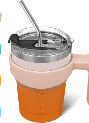 BJPKPK Tumbler With Handle And Straw 10 oz Insulated Tumblers With Lid Stainless Steel Coffee Cups,Coral