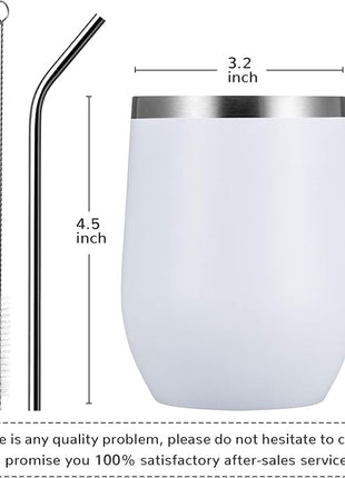 MEWAY 12oz/8 Pack Wine Tumbler Glasses with Lid - Stemless Double Wall Vacuum Stainless Steel Travel Tumbler - Keeping Cold & Hot for Wine,Coffee,Cocktails,Drinks-Family and Gifts (White,Set of 8)