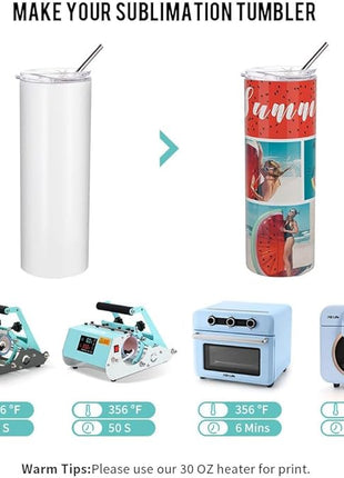 PYD Life 10 Pack Sublimation Tumblers Bulk Blank 20 OZ Skinny White Stainless Steel Tumbler Cups with Straw and Lid for Mug Tumbler Heat Press Sublimation Oven Printing