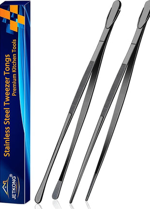 JETKONG 2 Pcs 14-Inch Food Tweezer Tongs Extra Long Stainless Steel Kitchen Tweezer Cooking Tweezers (Black)