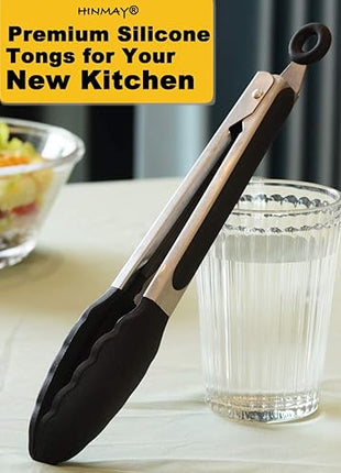 9-Inch Serving Tongs Silicone Tongs, Set of 3 (Black White Gray)