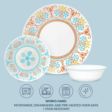Corelle Terracotta Dreams Dinnerware Set for 6 18 Pieces Dinner Plates, Appetizer Plates, and 18 Oz Bowls Dishwasher, Microwave, and Freezer Safe Proudly Made in the USA