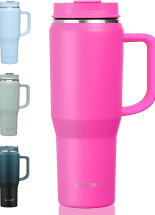 40 oz Tumbler with Handle, Insulated Tumblers with Lid and Straw, Large Metal Sports Water Bottle Jug, Thermal Stainless Steel Travel Coffee Mug Cup, Raspberry