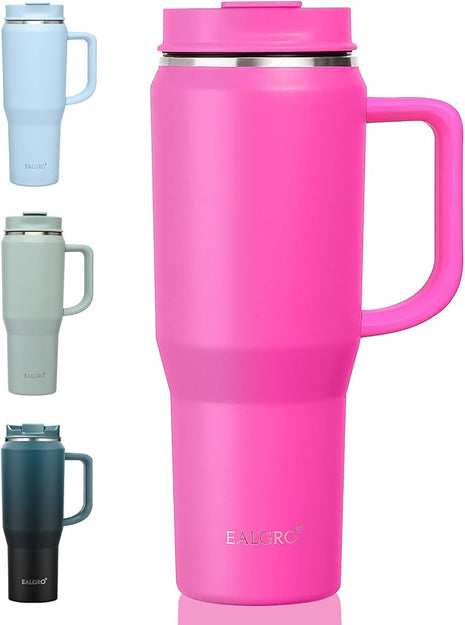 40 oz Tumbler with Handle, Insulated Tumblers with Lid and Straw, Large Metal Sports Water Bottle Jug, Thermal Stainless Steel Travel Coffee Mug Cup, Raspberry