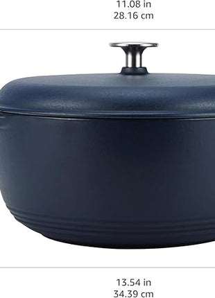 Amazon Basics Cast Iron Dutch Oven Pot with Lid, Enameled, Round, Dual Handles, Heavy-Duty, Medium, 6-Quart, Matte Navy