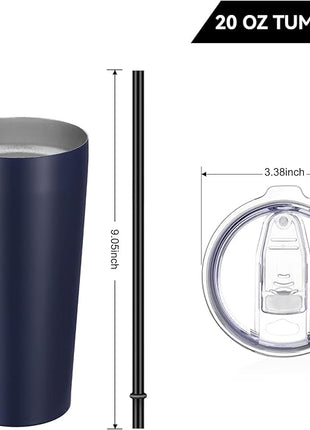 VEGOND 20oz Tumbler Bulk with Lid and Straw 12 Pack, Stainless Steel Vacuum Insulated Tumbler, Double Wall Coffee Cup Travel Mug, Navy Blue