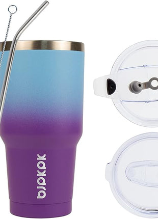BJPKPK 30oz Color Block Tumbler With Lid And Straw,Stainless Steel Double Wall Vacuum Insulated Tumblers,Ocean Dream