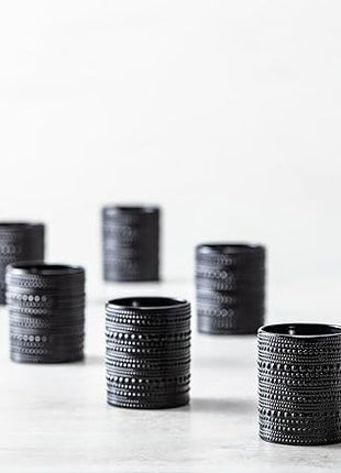 Fortessa Jupiter Beaded Hobnail Glass, 10 Ounce Double Old Fashioned (Set of 6), Obsidian Black