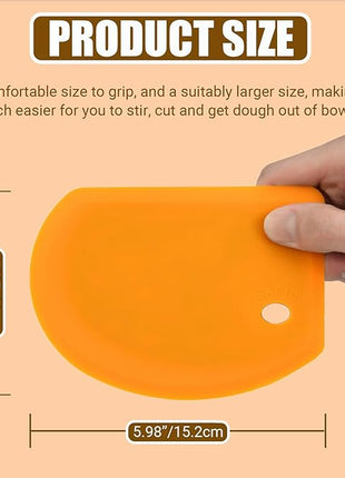 Sapid Flexible Curved Edge Silicone Bowl Scraper(5.98"×4.3"), Food Grade Dough Scraper for Baking Sourdough Bread, Cake, Bench Scrapers, Multipurpose Kitchen Dish Scrapers, Easy to Clean (1, Orange)