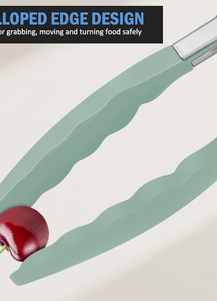 Kitchen Tongs, Set of 3 Stainless Steel Tongs with Silicone Tips Locking Cooking Tongs 600ºF Heat Resistant Tong for Cooking BBQ Grilling Air Fryer Serving Food Salads, 7"+9"+12" Light Green